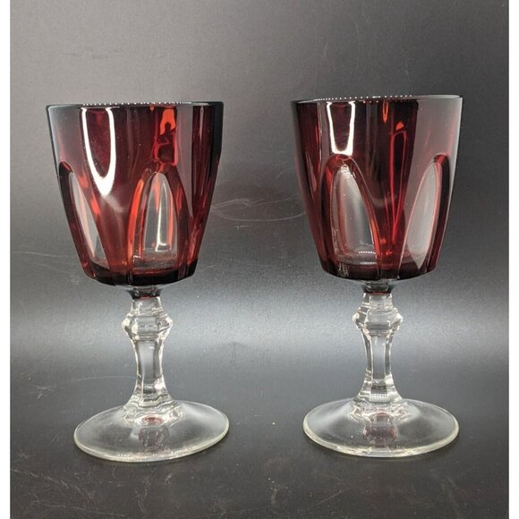 CRISTAL D'ARQUES DURAND Gothic Red Cordial Wine Glass Set of 4 Ruby Crystal 3 oz - Picture 2 of 7